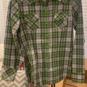 Cruel Girl Green & White Plaid Western Shirt